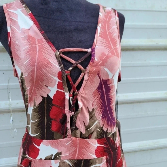 NWT IRIS Feather Print Sleveless MAXI DRESS Two SLITs Jersey Stretch sz M - Picture 8 of 14